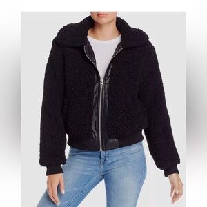 BLANK NYC Sherpa teddy bear black bomber Jacket faux leather trim size medium